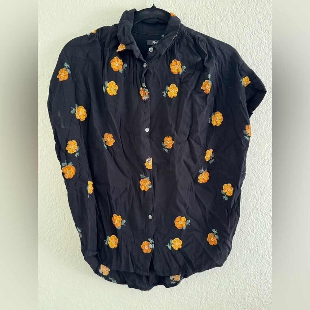 Madewell Black and Orange floral Casual Button Down Shirt